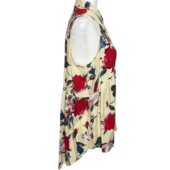 Umgee Red Rose Yellow Sleeveless Button-Down Shirt Dress - Women's Size Large - Picture 3 of 8